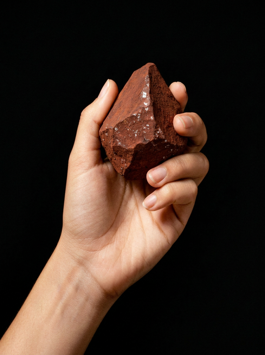 Hand holding raw French Montmorillonite clay mineral